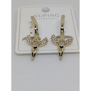 Brand new Gold filled brass Xuping angel Huggie/Drop earrings W/ VVS Cz Stones.